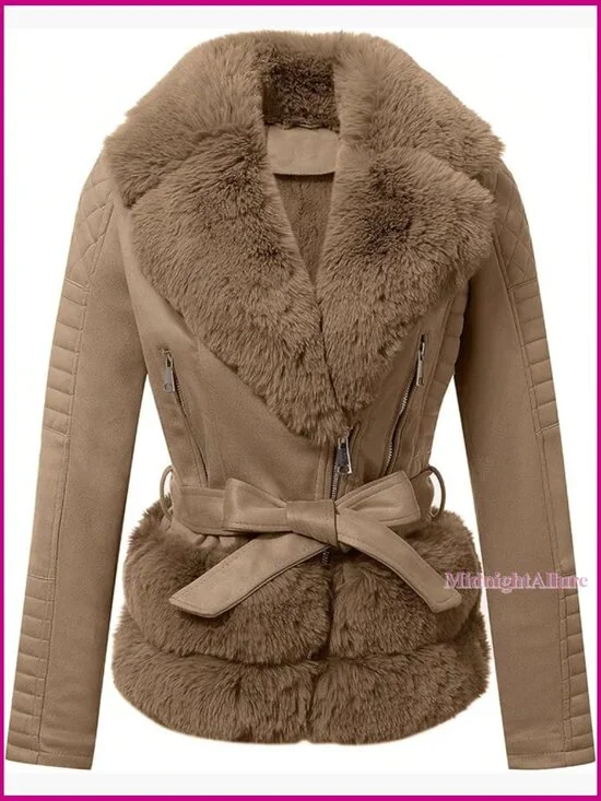 Faux Leather Moto Jacket with Removable Fur Collar Sherpa Lined Slim Fit - Picture 1 of 7